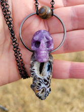 Load image into Gallery viewer, Druzy Agate with Lepidolite Skull Handmade OOAK
