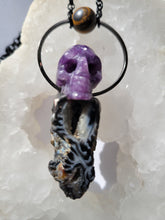 Load image into Gallery viewer, Druzy Agate with Lepidolite Skull Handmade OOAK
