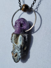 Load image into Gallery viewer, Druzy Agate with Lepidolite Skull Handmade OOAK
