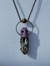 Load image into Gallery viewer, Druzy Agate with Lepidolite Skull Handmade OOAK
