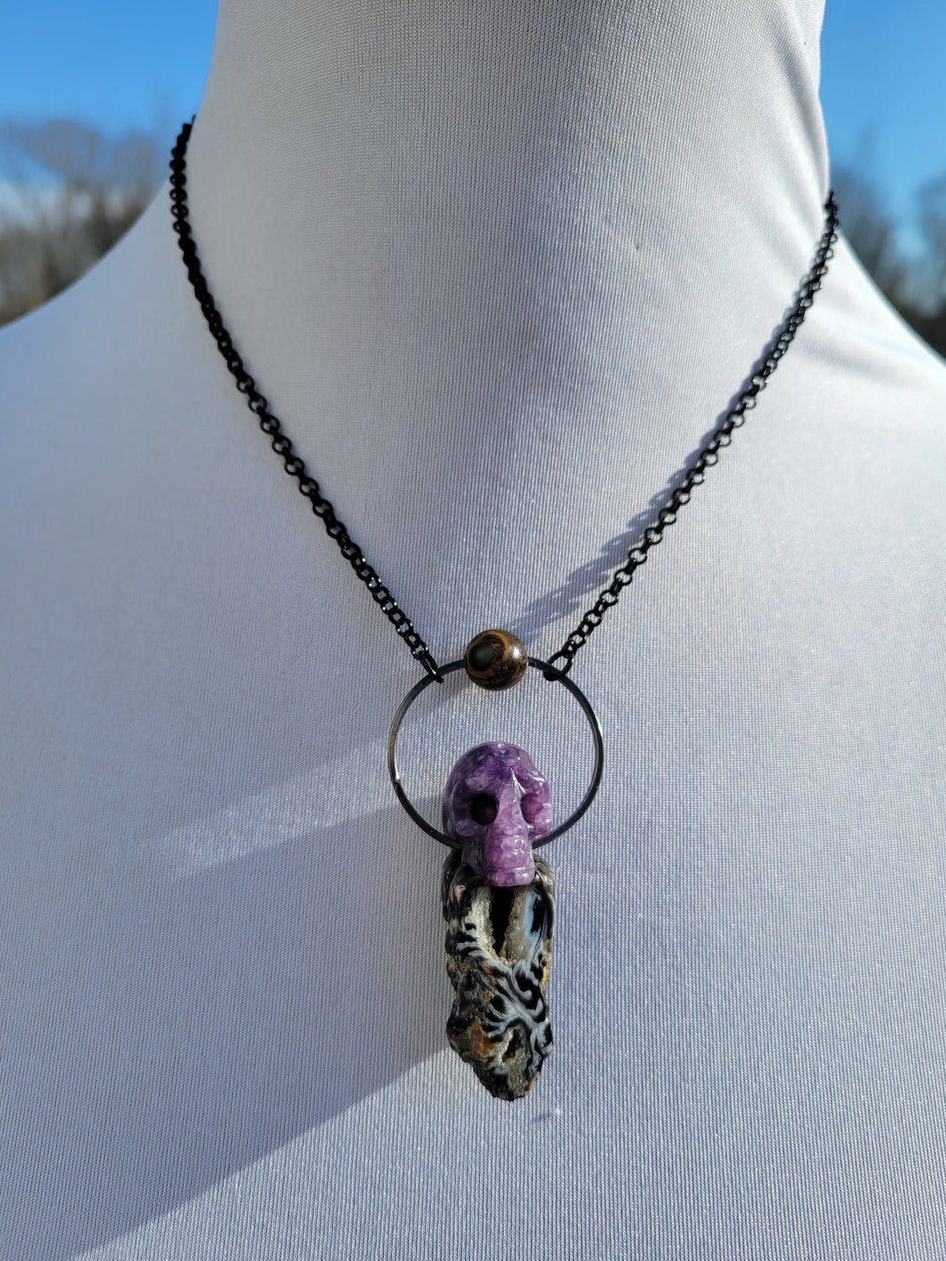 Druzy Agate with Lepidolite Skull Handmade OOAK