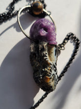 Load image into Gallery viewer, Druzy Agate with Lepidolite Skull Handmade OOAK
