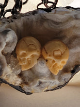 Load image into Gallery viewer, Druzy Agate with Two Carved Bone Skulls &quot;The Lovers&quot;Handmade OOAK
