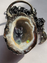 Load image into Gallery viewer, Shimmer Agate Geode with Flourite Dragon and Wello Opal Handmade OOAK
