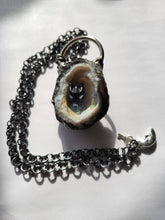 Load image into Gallery viewer, Shimmer Agate Geode with Flourite Dragon and Wello Opal Handmade OOAK
