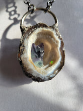 Load image into Gallery viewer, Shimmer Agate Geode with Flourite Dragon and Wello Opal Handmade OOAK
