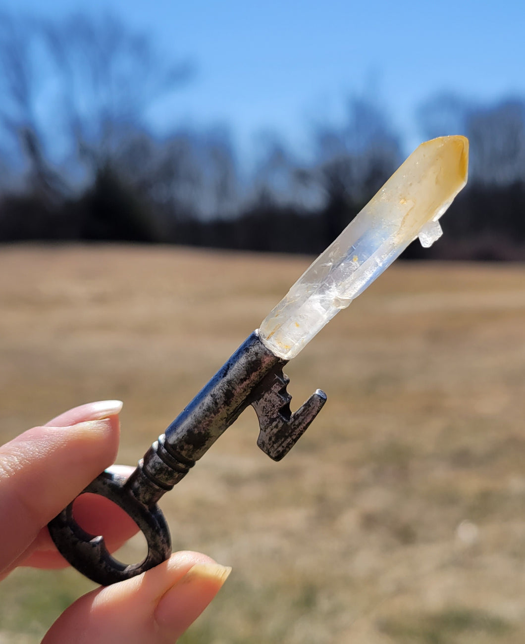 Mango Quartz Antique Vintage Skeleton Key Handmade OOAK