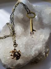 Load image into Gallery viewer, Brass Key with Hand Fitted Natural State Disco Harlequin Quartz Handmade OOAK
