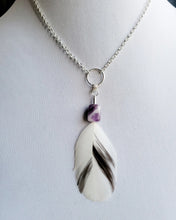 Load image into Gallery viewer, Feather and Chevron Amethyst Pendant Necklace Handmade
