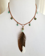 Load image into Gallery viewer, Feather and Turquoise Pendant Necklace Handmade
