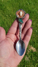 Load image into Gallery viewer, Orange Jade Flower Spoon with Bone Skull and Jade Leaf Handmade OOAK
