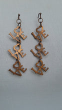 Load and play video in Gallery viewer, Vintage LOVE Stamp Earrings Copper Wash Handmade
