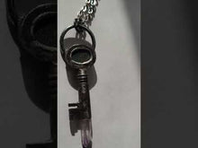 Load and play video in Gallery viewer, Natural Iridescent Hematite &amp; Vera Cruz Amerhyst Antique Vintage Key Necklace Handmade ooak
