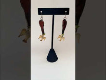 Load and play video in Gallery viewer, Mahogany Obsidian and Vintage Bird Stamping Earrings Handmade OOAK
